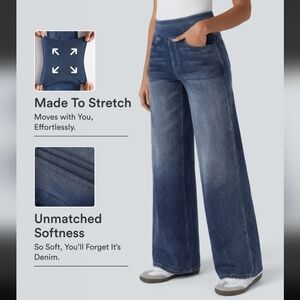 Halara Flex High Wasted Pockets Baggy Wide Leg Casual Jeans (L 12/14)